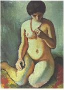 August Macke Female nude with coral necklace oil painting on canvas